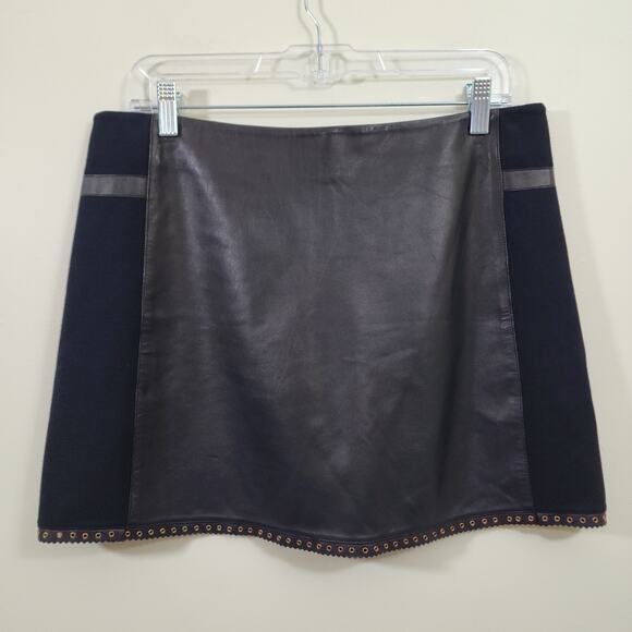 Rebecca Minkoff 100% lambskin w/ side panels w/ hem detail skirt woman's size 10 - Picture 1 of 9